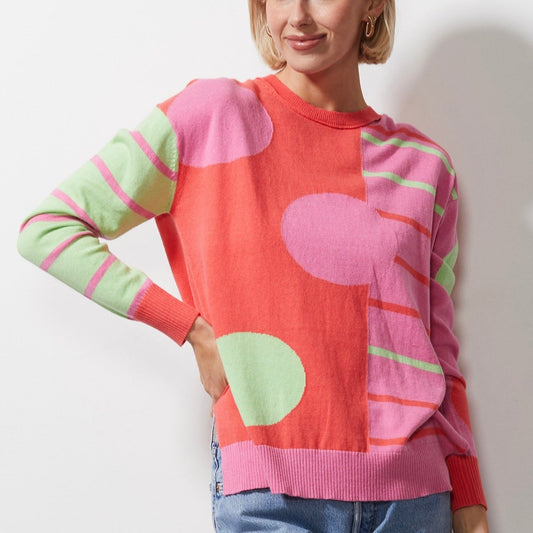 Woman wearing Spot on Stripes Jumper by Zaket and Plover in melon