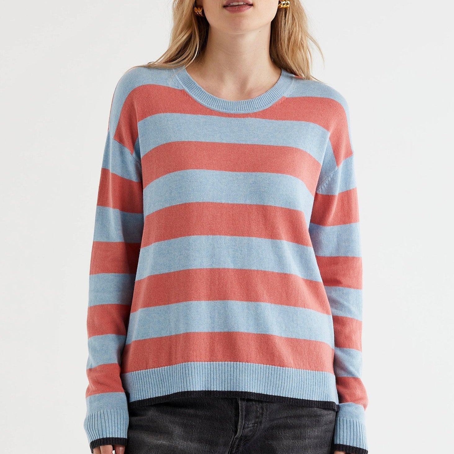 Zaket and Plover striped top in blue and pink..