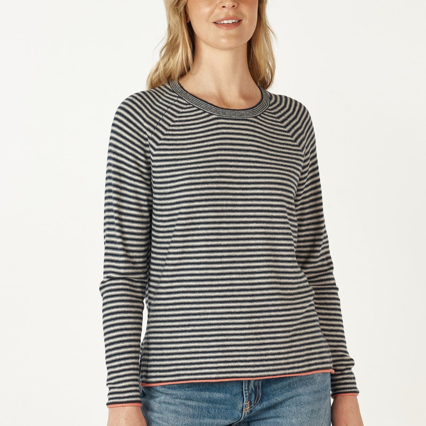 Striped jumper in Navy and white Zaket and Plover.