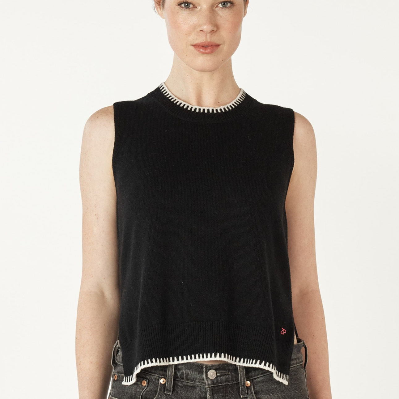 Blanket stitch vest in black from zaket and plover. free shipping.