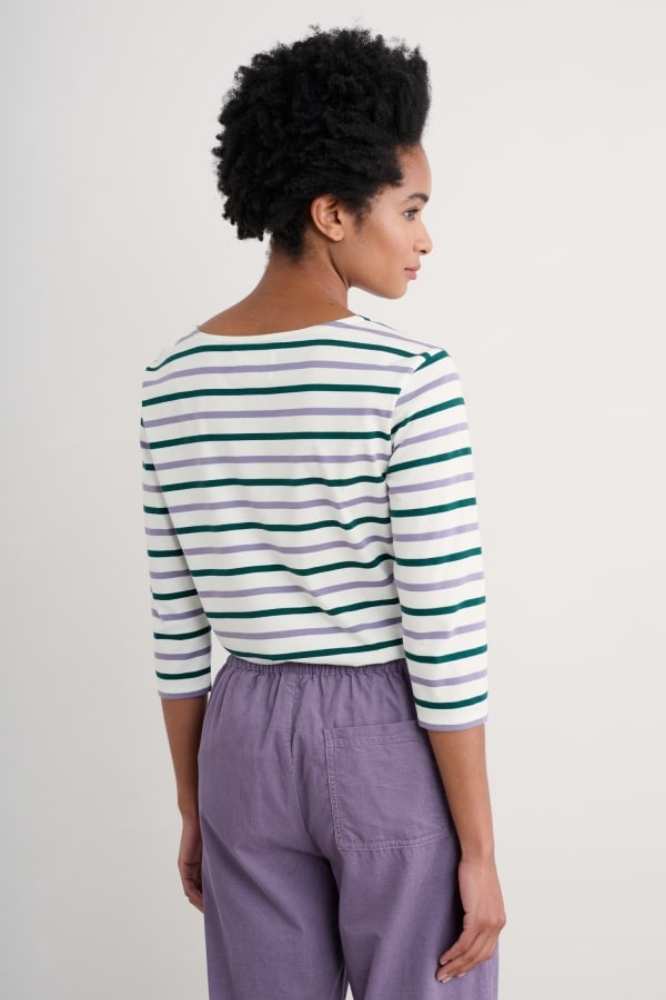 Woman wearing the Sailor cotton Top in Duet Breton Echium by SEASALT