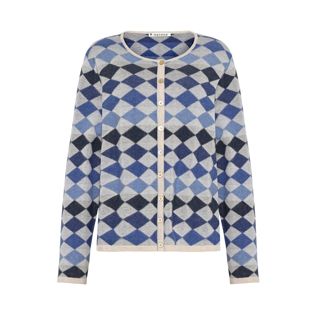 The Dodo Harlequin Cardigan by Mansted for women in Blue