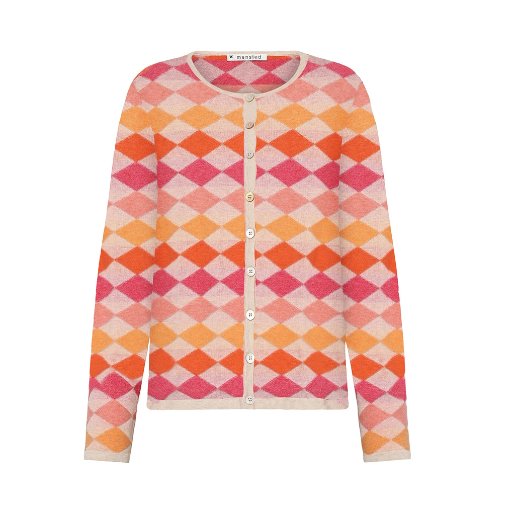 The Dodo Harlequin cotton Cardigan for women by Mansted in Sunny Orange