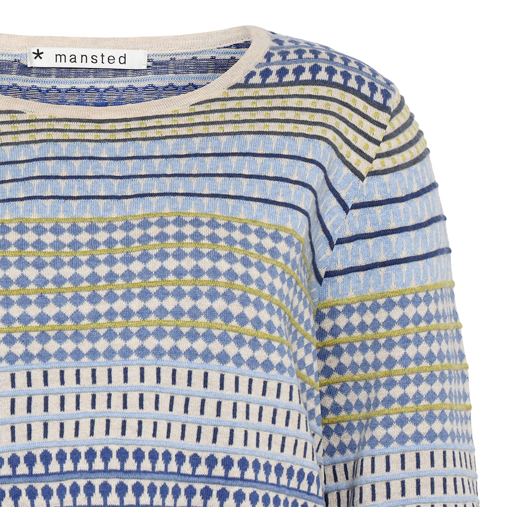 Close up of the Sky blue pattern in the Hibiscus Top by Mansted