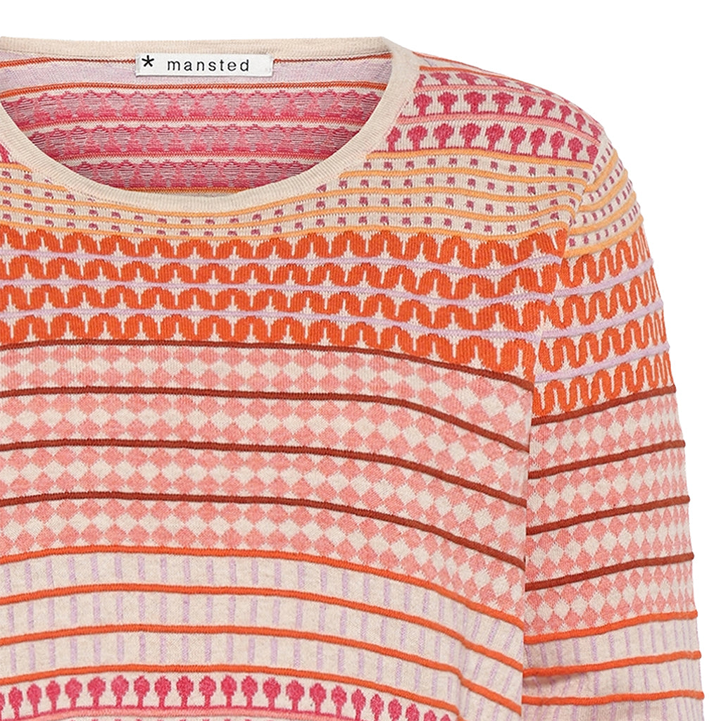 Close up of Sunny Orange pattern in the Hibiscus Top by Mansted
