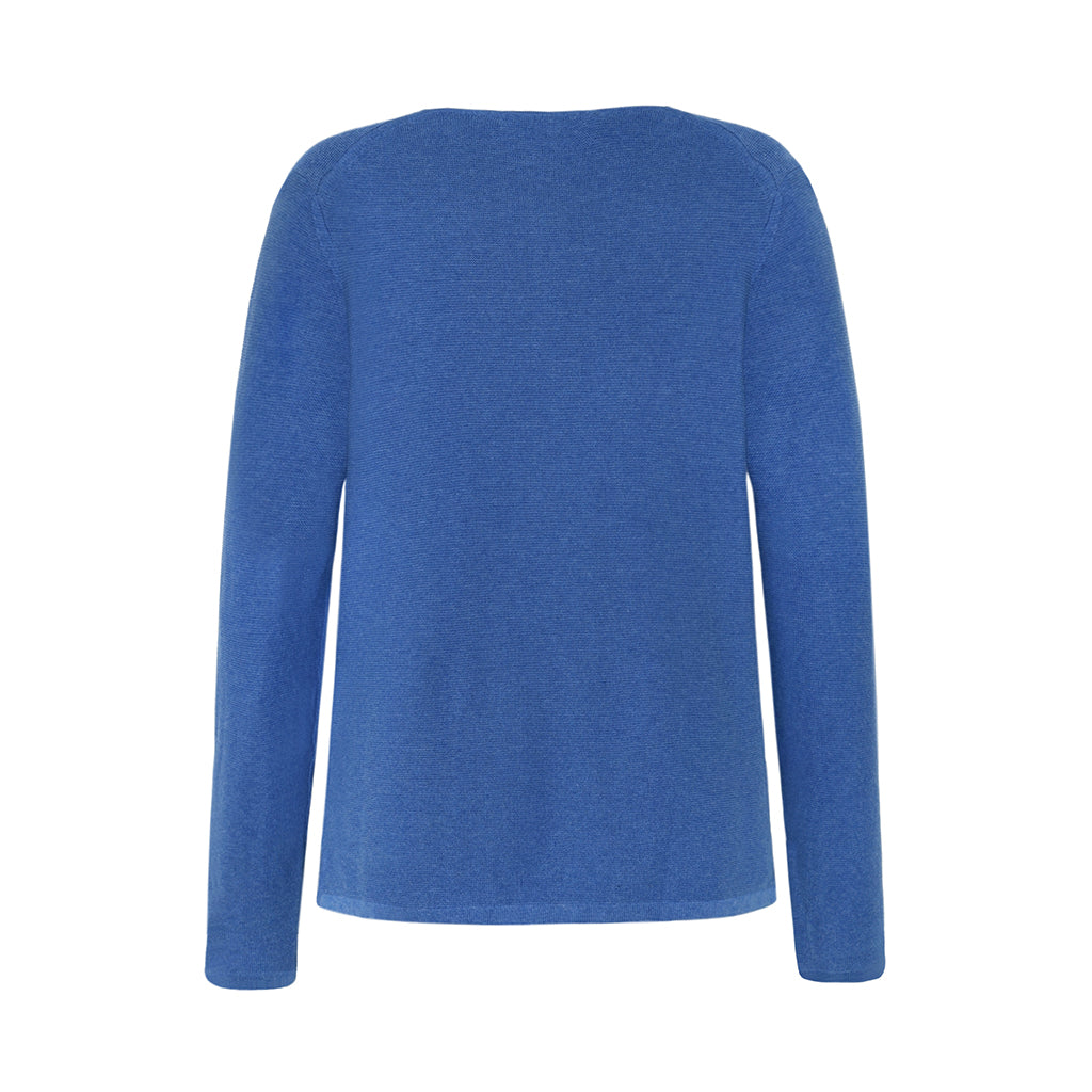 Mansted's 100% cotton Mona Cardigan in blue, back view