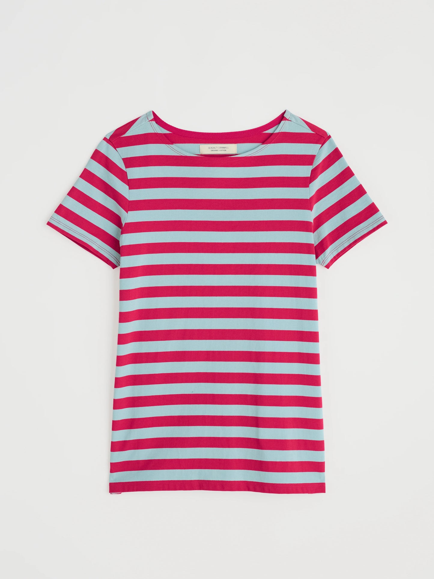 Flat lay of the Sailor striped T-Shirt in Scallion Raspberry by SEASALT