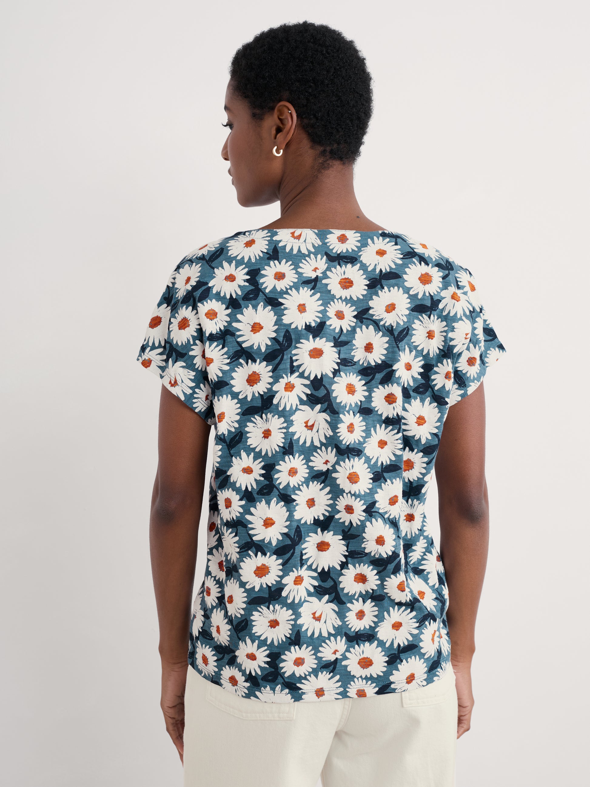 Back of The Studio Glass jersey cotton Top in Artsy Daisy Dusky Jade by SEASALT for women