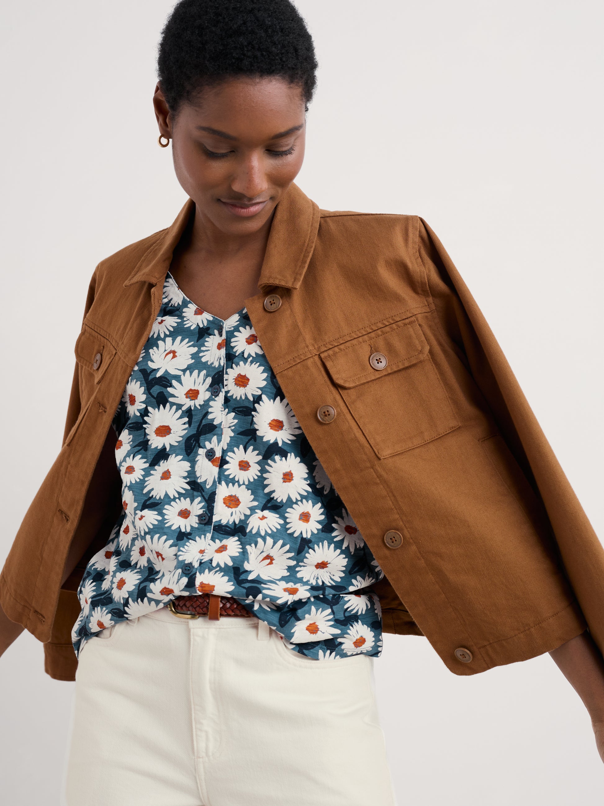 The Studio Glass jersey cotton Top in Artsy Daisy Dusky Jade by SEASALT