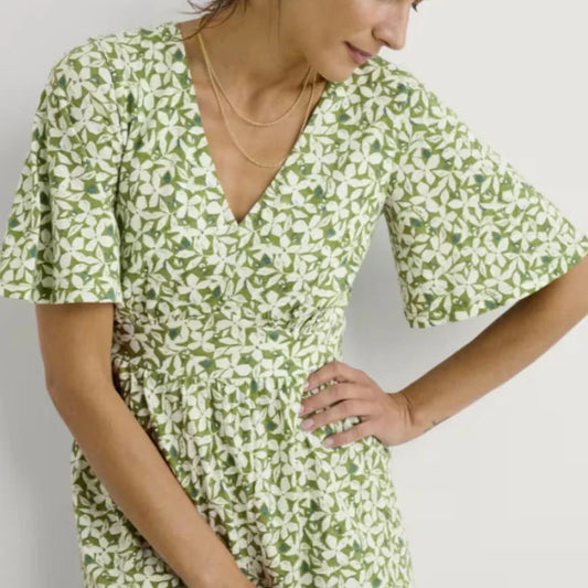 Woman wearing the Chateaux Maxi Dress in Headland Floral Collage Dark Citron