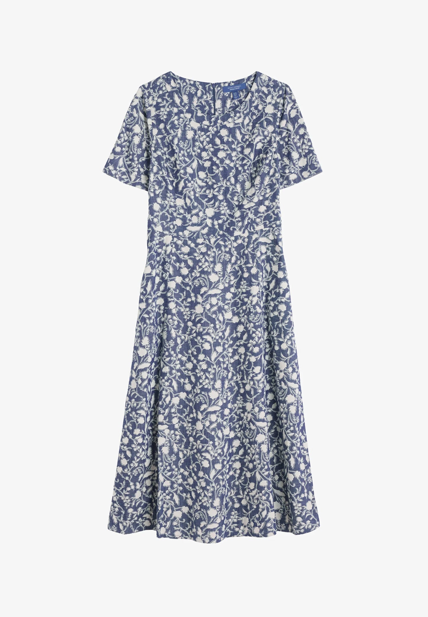 Flat lay of the Fox Path midi Dress in Shadow Blossom Indigo by SEASALT