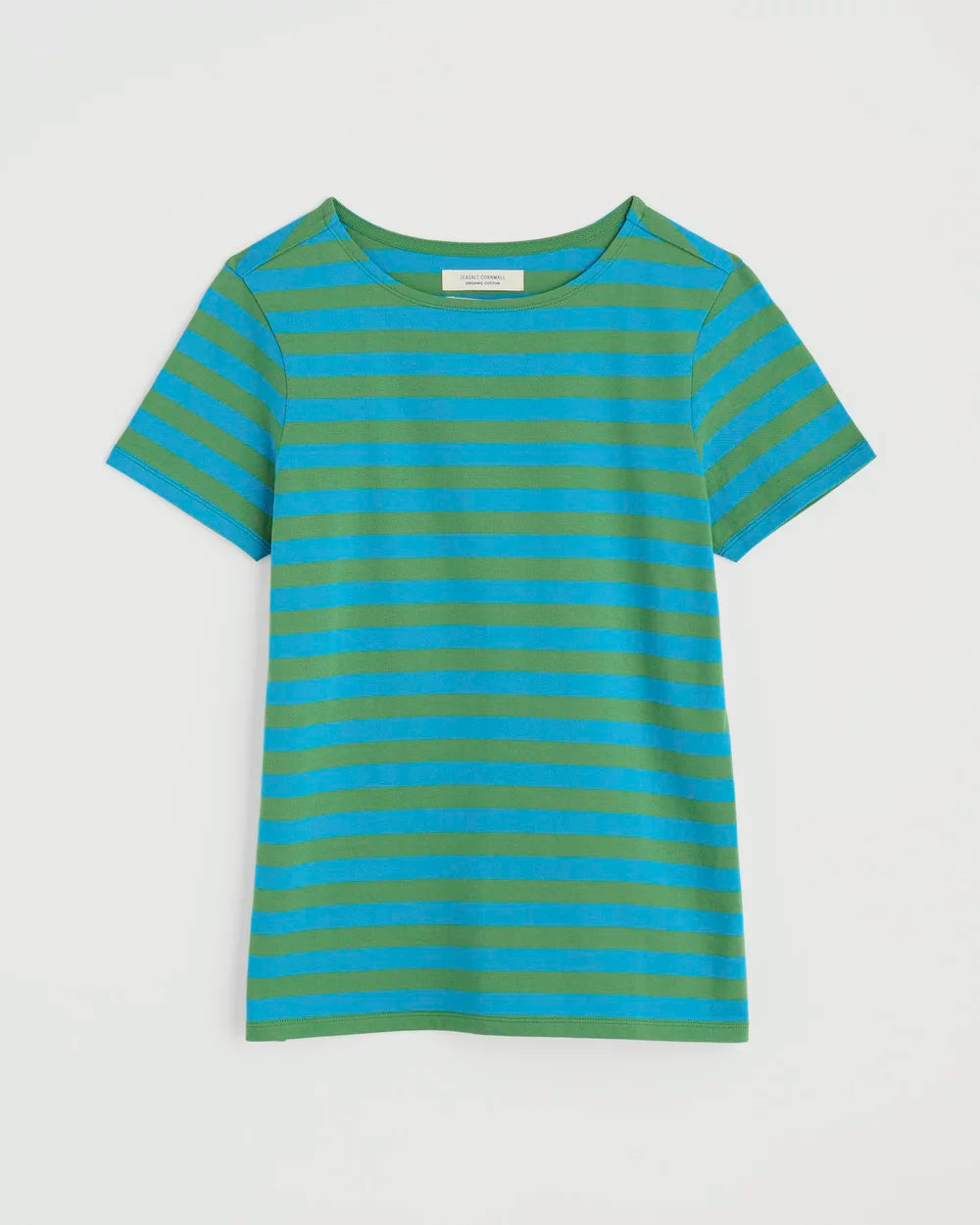 Flat lay of the Sailor striped T-Shirt in Scallion Hedgerow by SEASALT