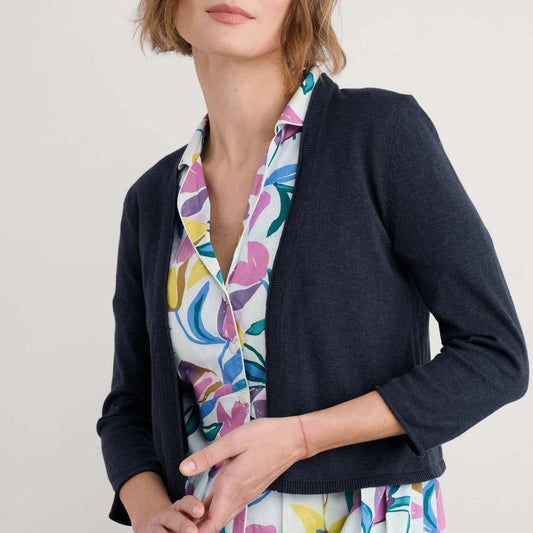 Woman wearing the Vanessa Cardigan in Maritime navy by SEASALT