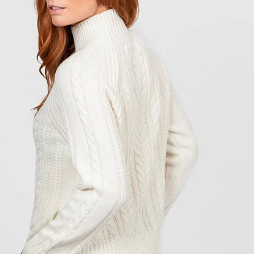 Merino wool and cashmere women's cable jumper in white cream ivory