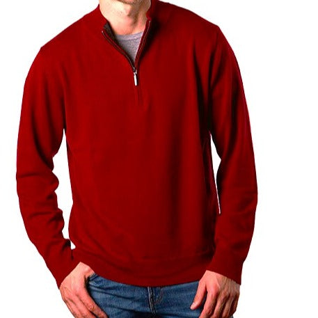 Mens quality sweater in merino wool and cashmere. Bridge and Lord jumper in Red (fire).