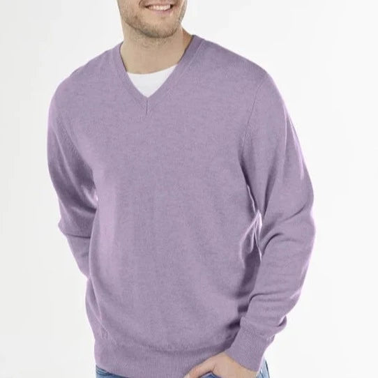 Bridge and Lord Men's Vee neck jumper. Merino Wool and Cashmere.