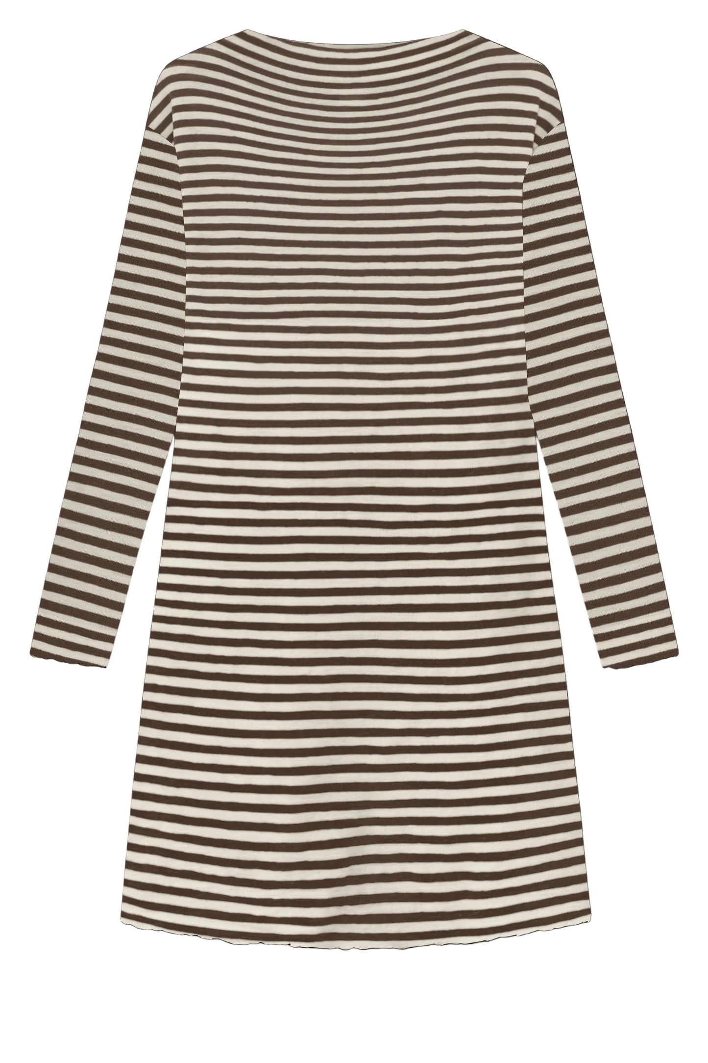 By Basics dress 100% merino wool in brown and whiote stripe