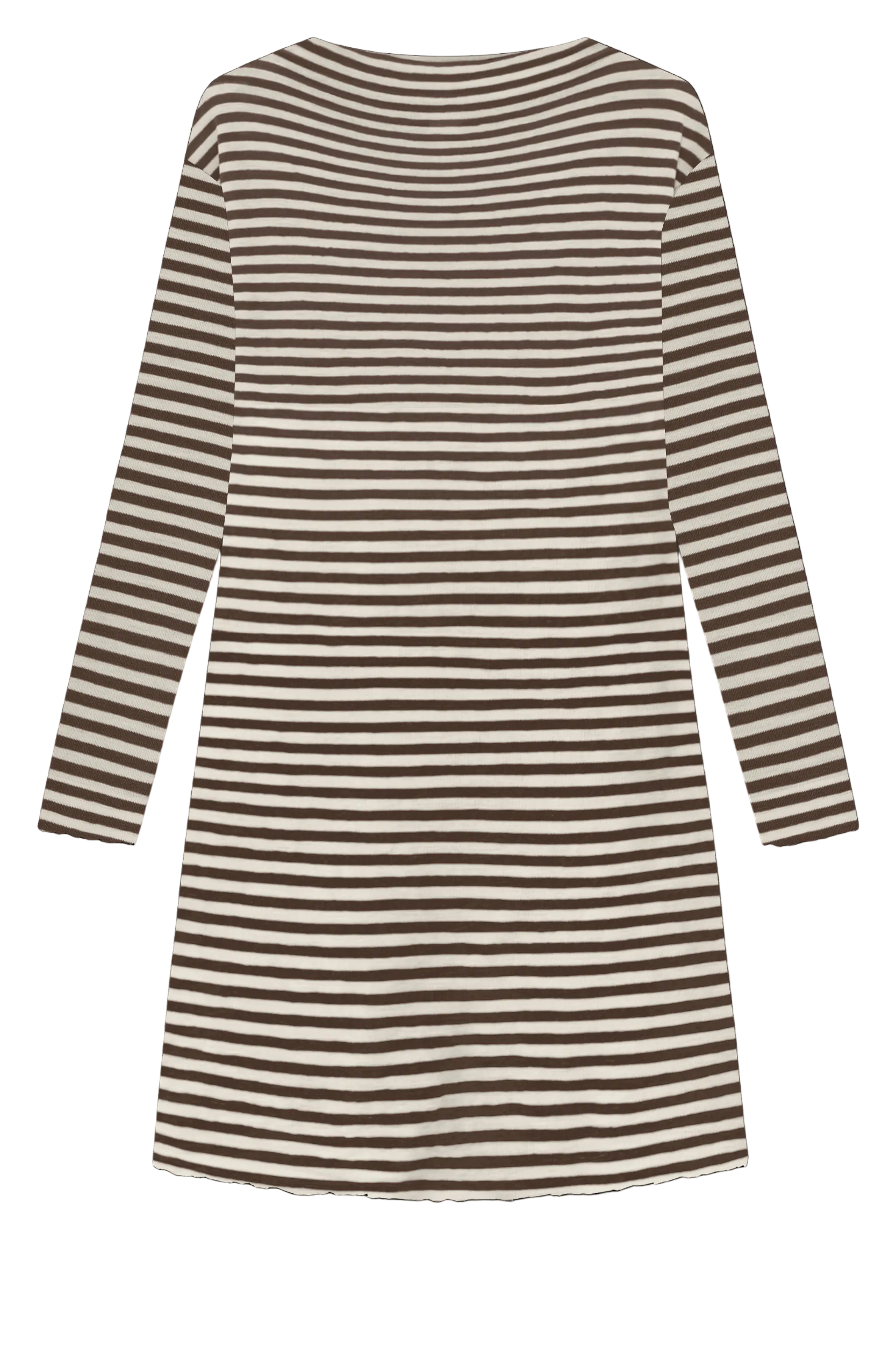 By Basics dress 100% merino wool in brown and whiote stripe