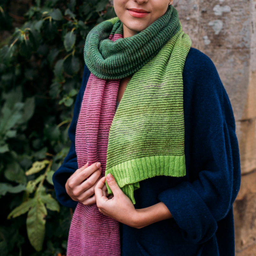 Eribé's Tree Line shawl Wrap in Lime. Mohair and Merino wool. Light and soft.