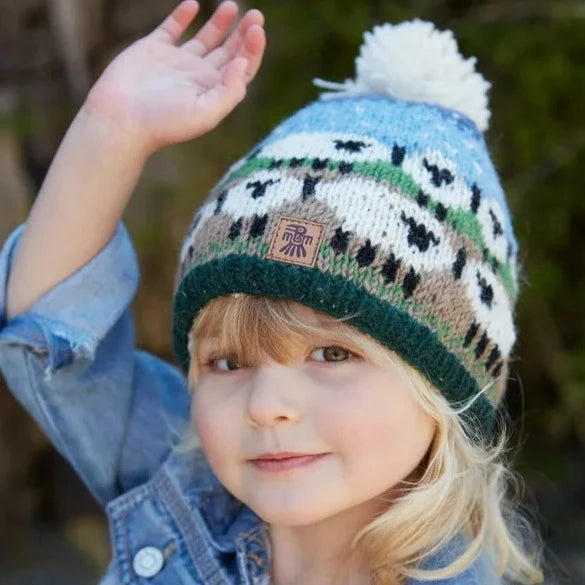 Hand knit flock of sheep beanie for kids.