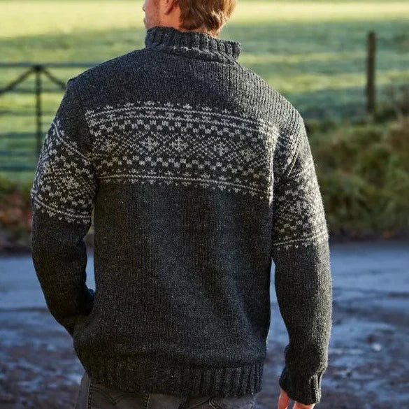 Man's patterned jumper in wool - all hand knitted.