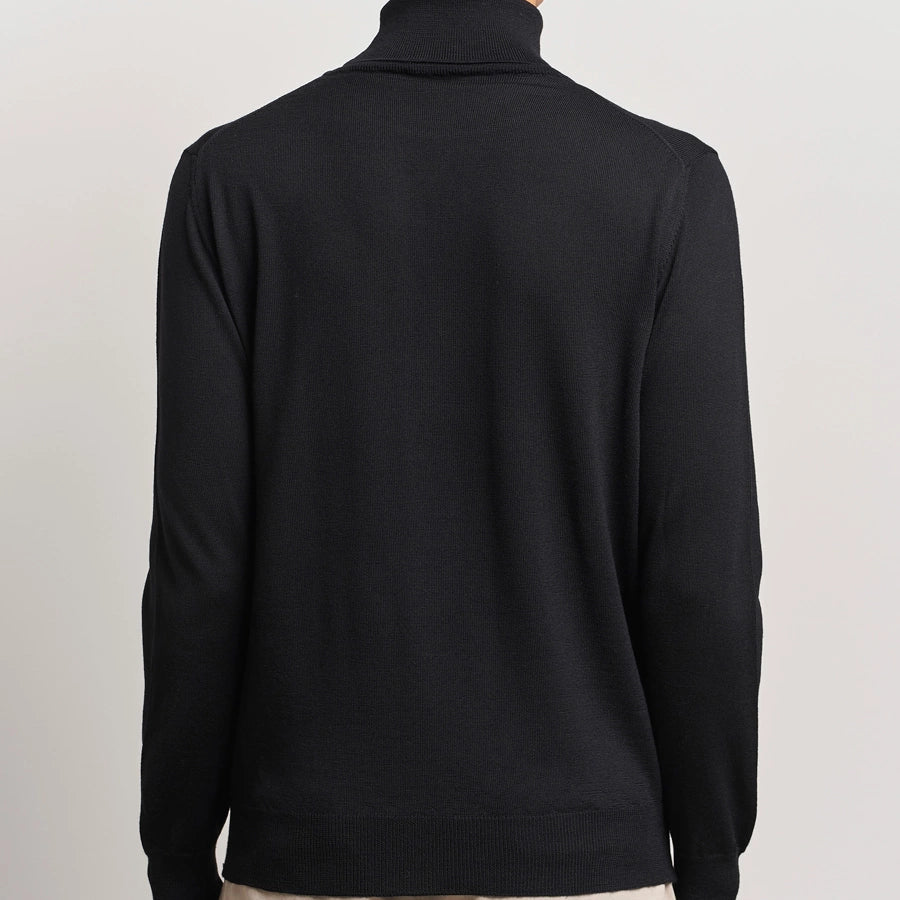 Mens quality mernio wool polo neck in black