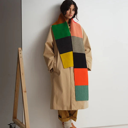 Jo Gordon stripe garter scarf luxury knitwear, merino wool.
