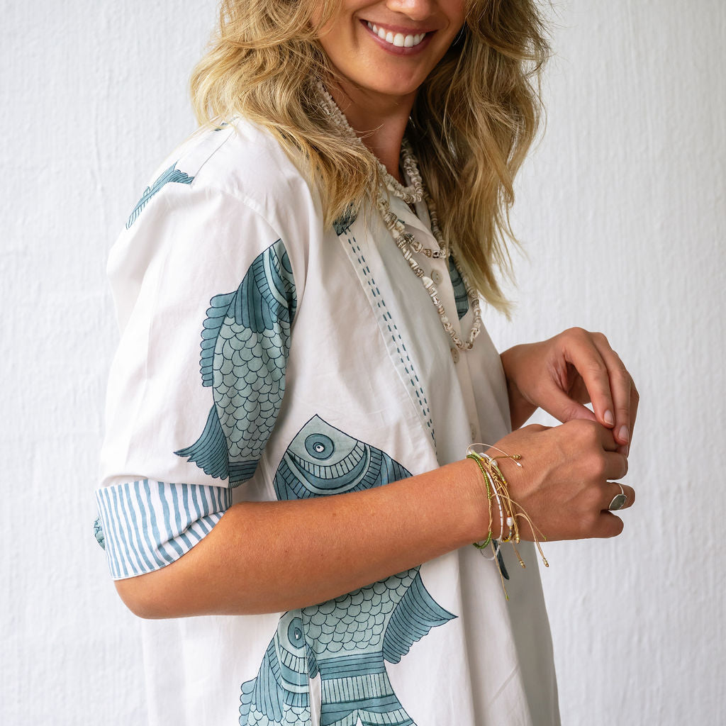 Mandalay Designs big fish design maxi dress.