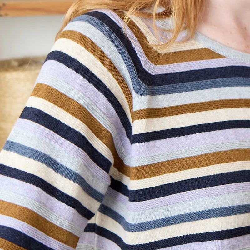 Mansted Cardigan in navy purple and bronze stripe.