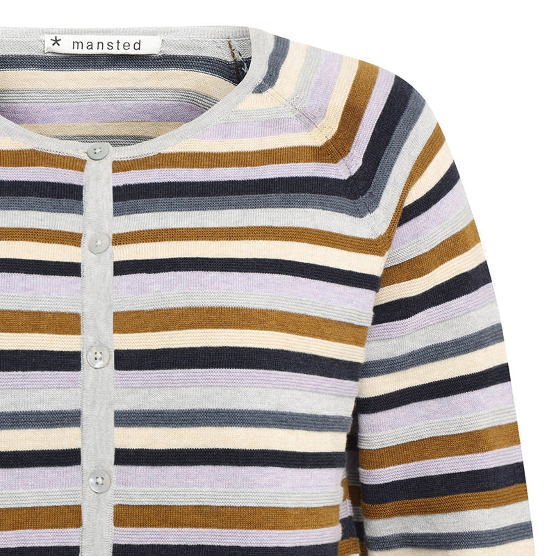 Mansted cardigan Anna. Stripes in lilac and navy and brown