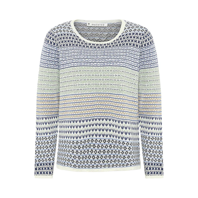 Mansted Long sleeve top in blue and green stripes. Hibiscus