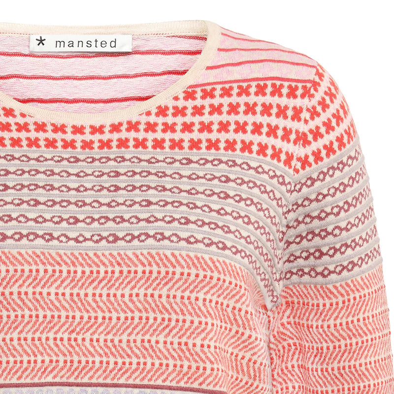 Mansted cotton long sleeve top in red or pinkpattern