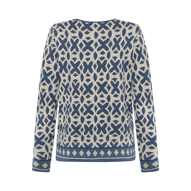 Mansted Tide cardigan. Cotton knit in Navy pattern