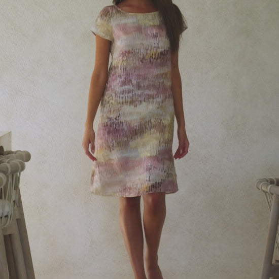 Naturals by O&J linen dress GA237 in Jardin pink