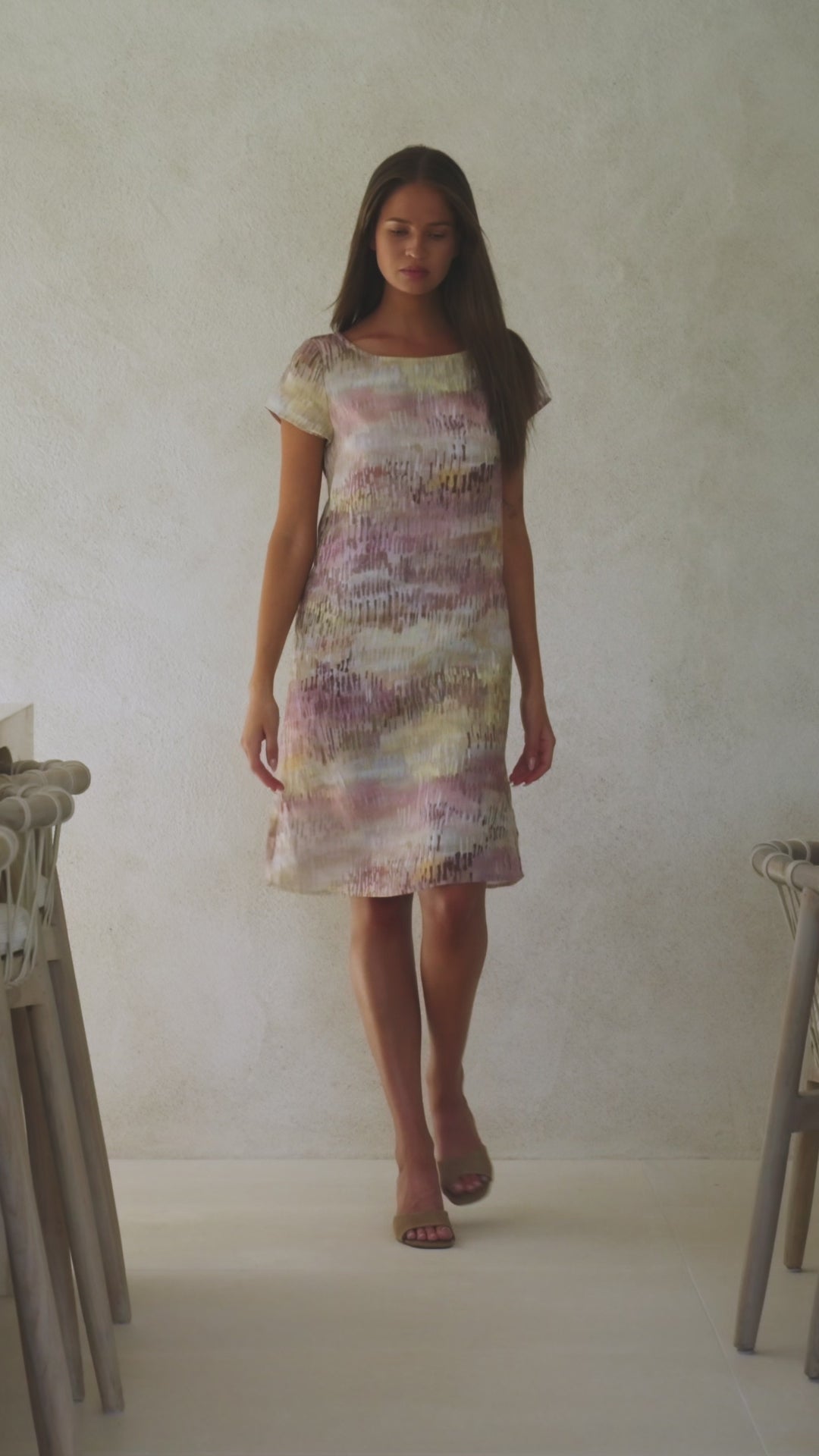 Naturals by O&J linen dress GA237 in Jardin pink