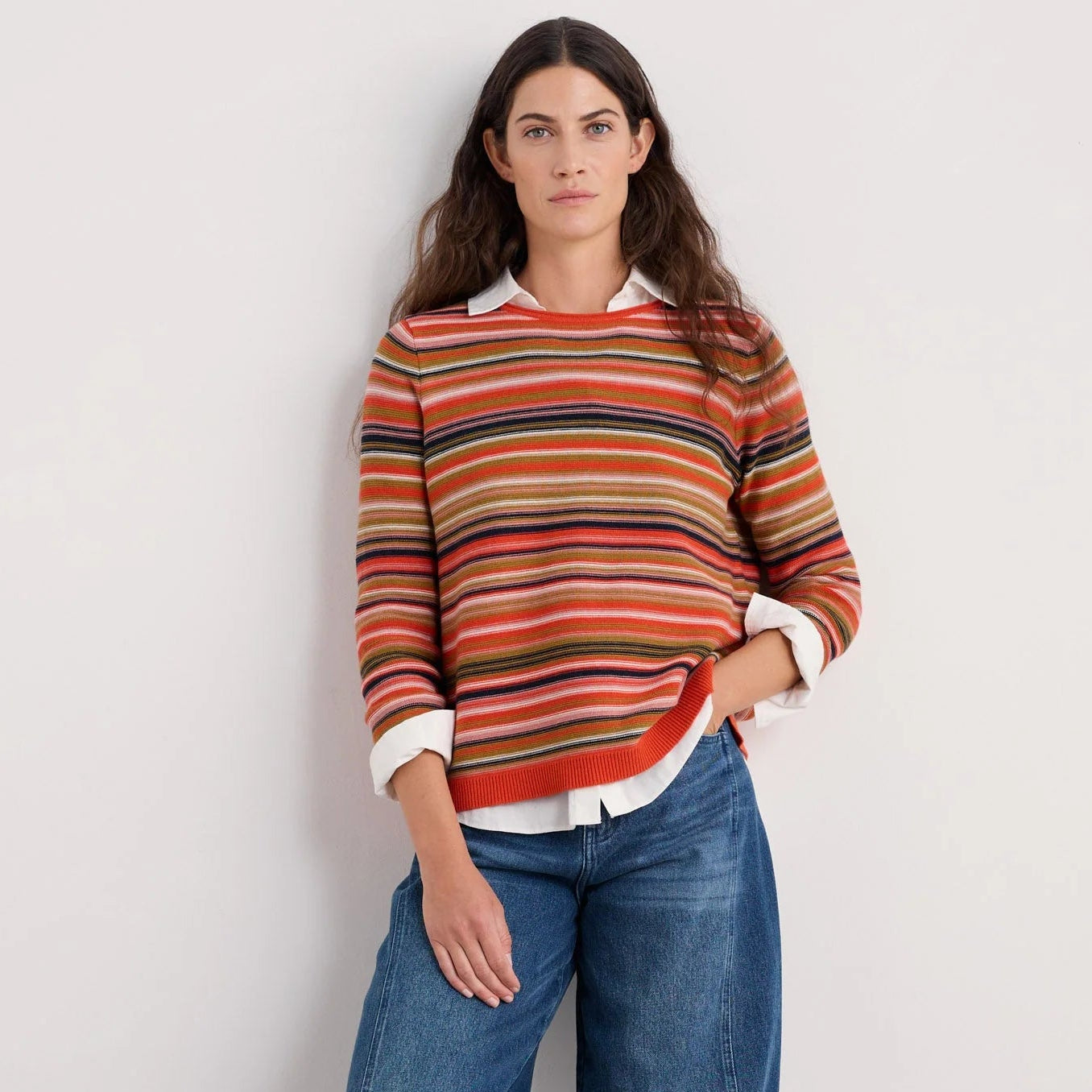 Seasalt Cotton jumper in orange stripe