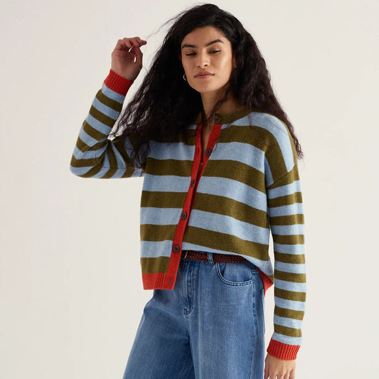 Seasalt Pinwell Cardigan in Bright Shapes Seagrass mix
