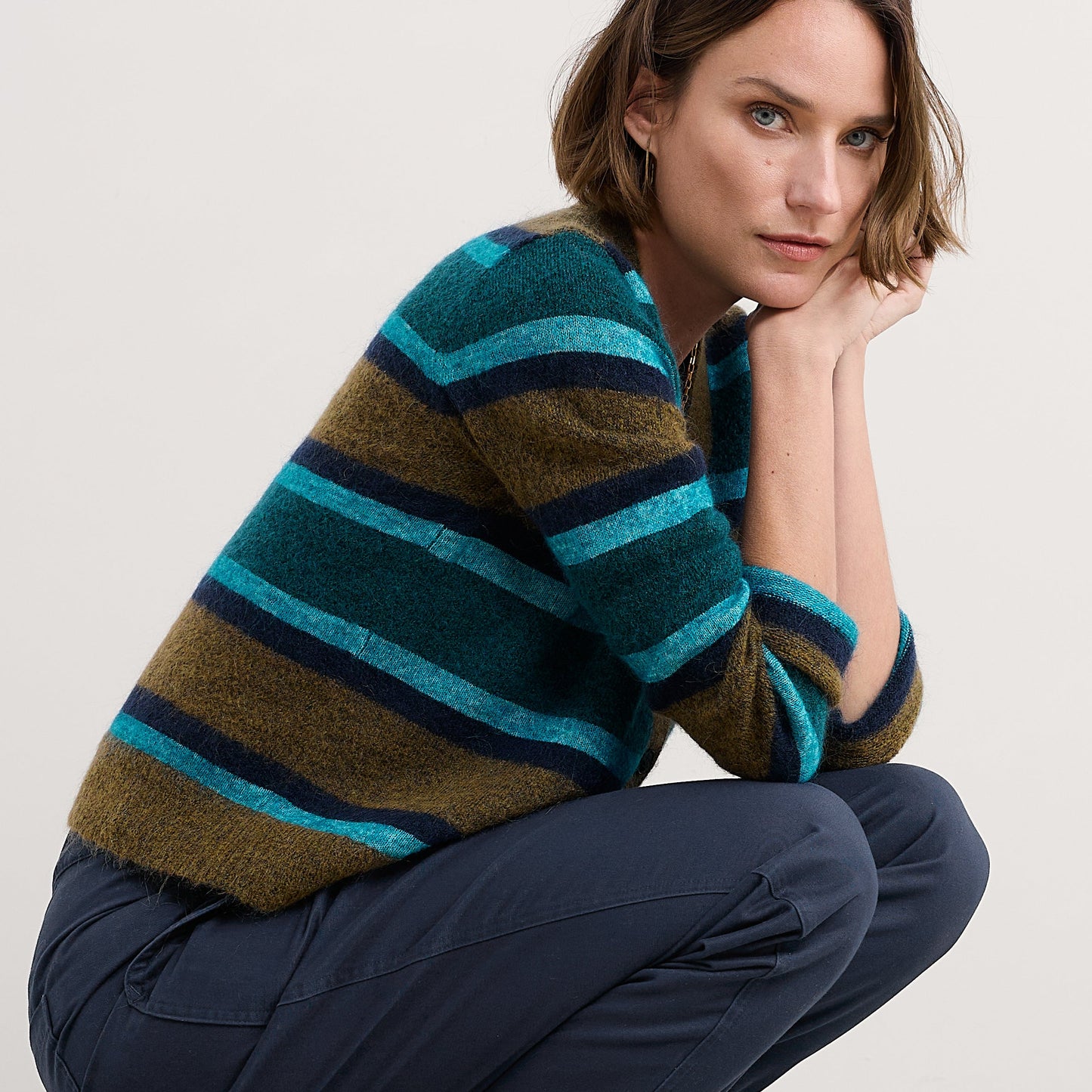 Seasalt Striped Etching Cardigan in earthenware cyan