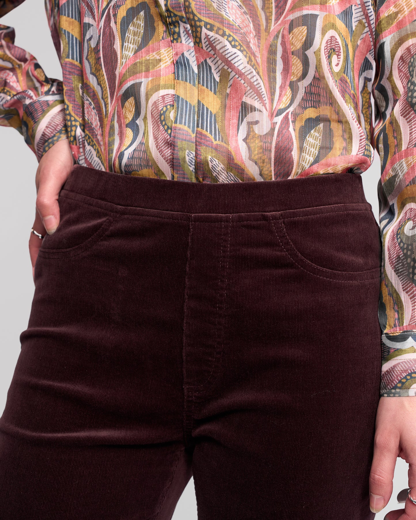 Burgundy cord pants for women