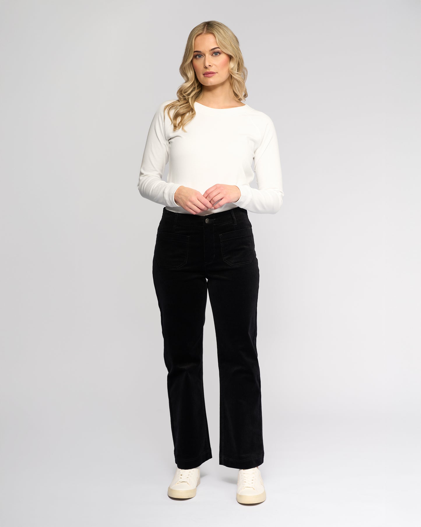 Black ankle grazing pants for women in black