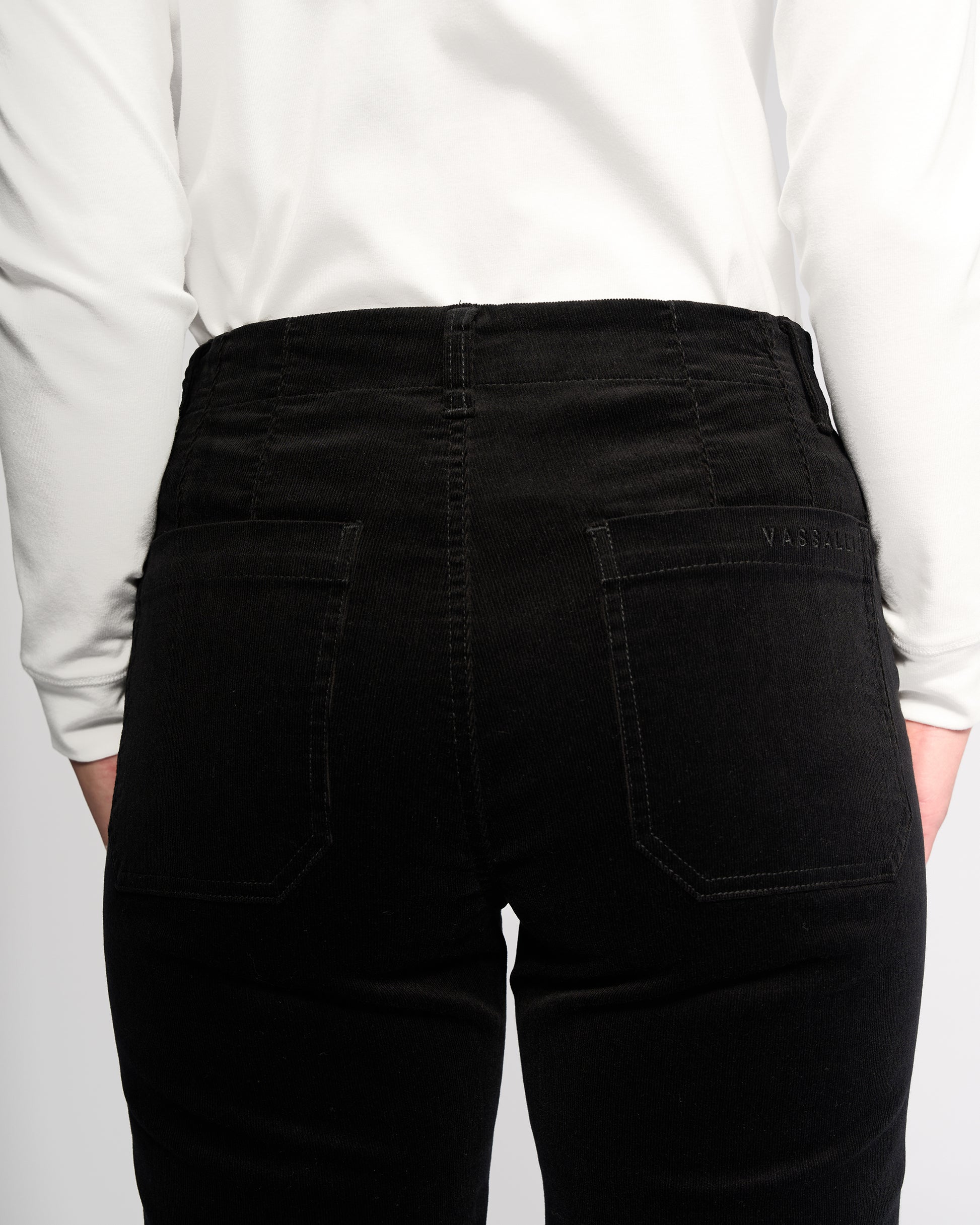 Zip and fly black cord pants for women