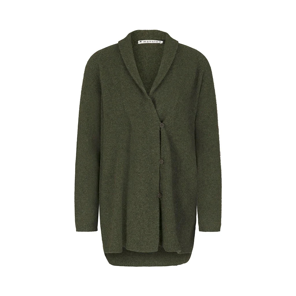 Mansted's Zonia cardigan in dark green, front view