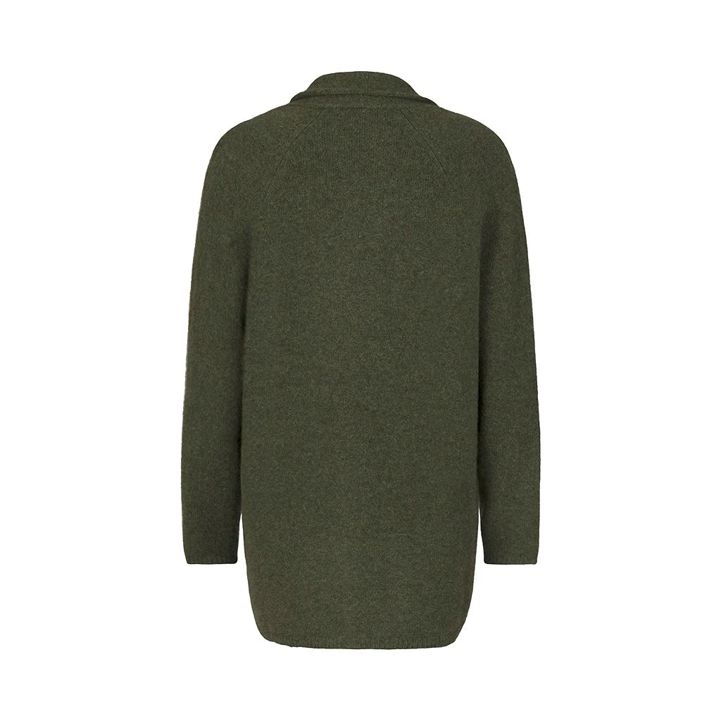 Mansted's Zonia cardigan in dark green, back view