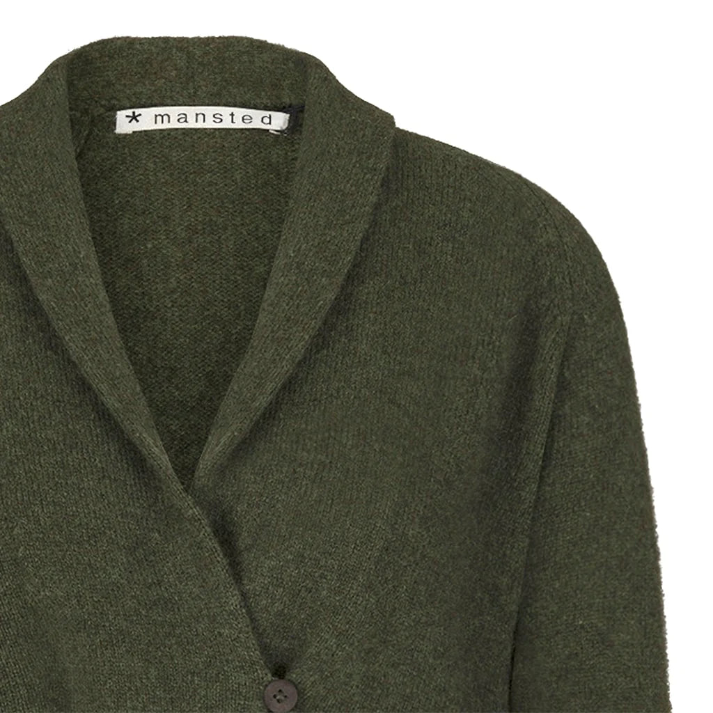 Mansted's Zonia cardigan in dark green, detail