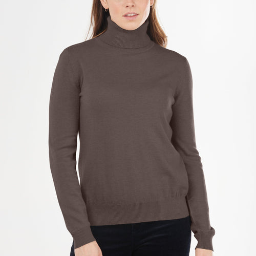 Bridge and Lord essential roll neck pullover in coffee.