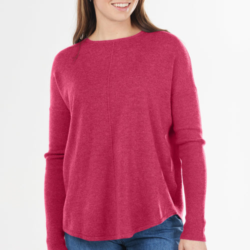 Bridge and Lord essential curved hem crew pullover in rose.