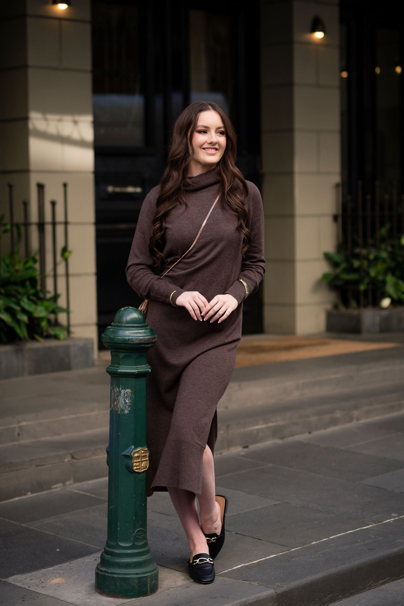 Bridge and Lord's Roll Neck Dress in coffee