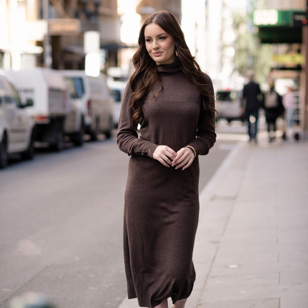 Bridge and Lord's Roll Neck Dress in coffee