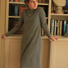 Merino Wool Dress in Black & White Stripe.