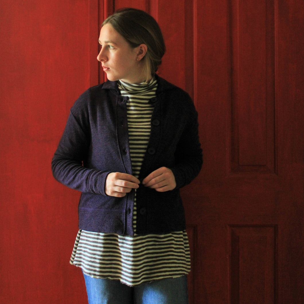 By Basics Jacket in Plum. Merino Wool Knit.